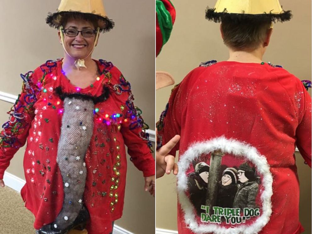 PHOTO: Penny Cothran of Charlotte, N.C., turned her sweater into "A Christmas Story" leg lamp.