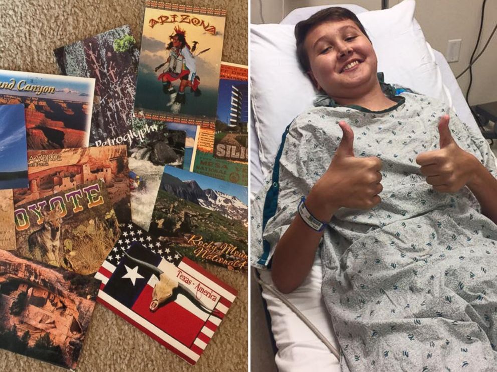 PHOTO: Mande Menne of Wentzville, Missouri, posted her request for people to send postcards to her son, Sulley Menne, 15, on Facebook where it received over 1,100 shares. 