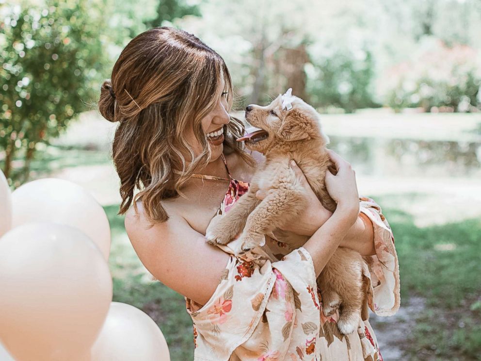 PHOTO: Joy Stone, 25, of Melissa, Texas, was photographed with her new dog, who she named the Rey, in a gender-reveal-style photo shoot in May 2018.