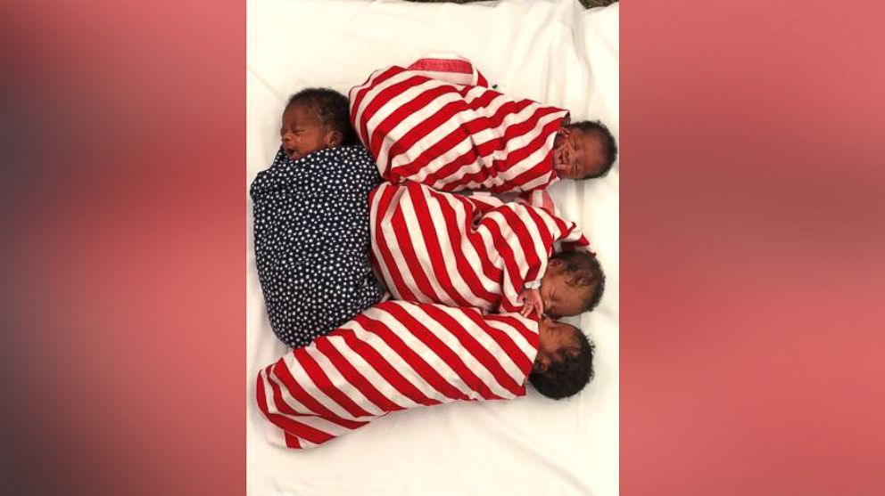 VIDEO: Adorable quadruplets swaddled like the American flag