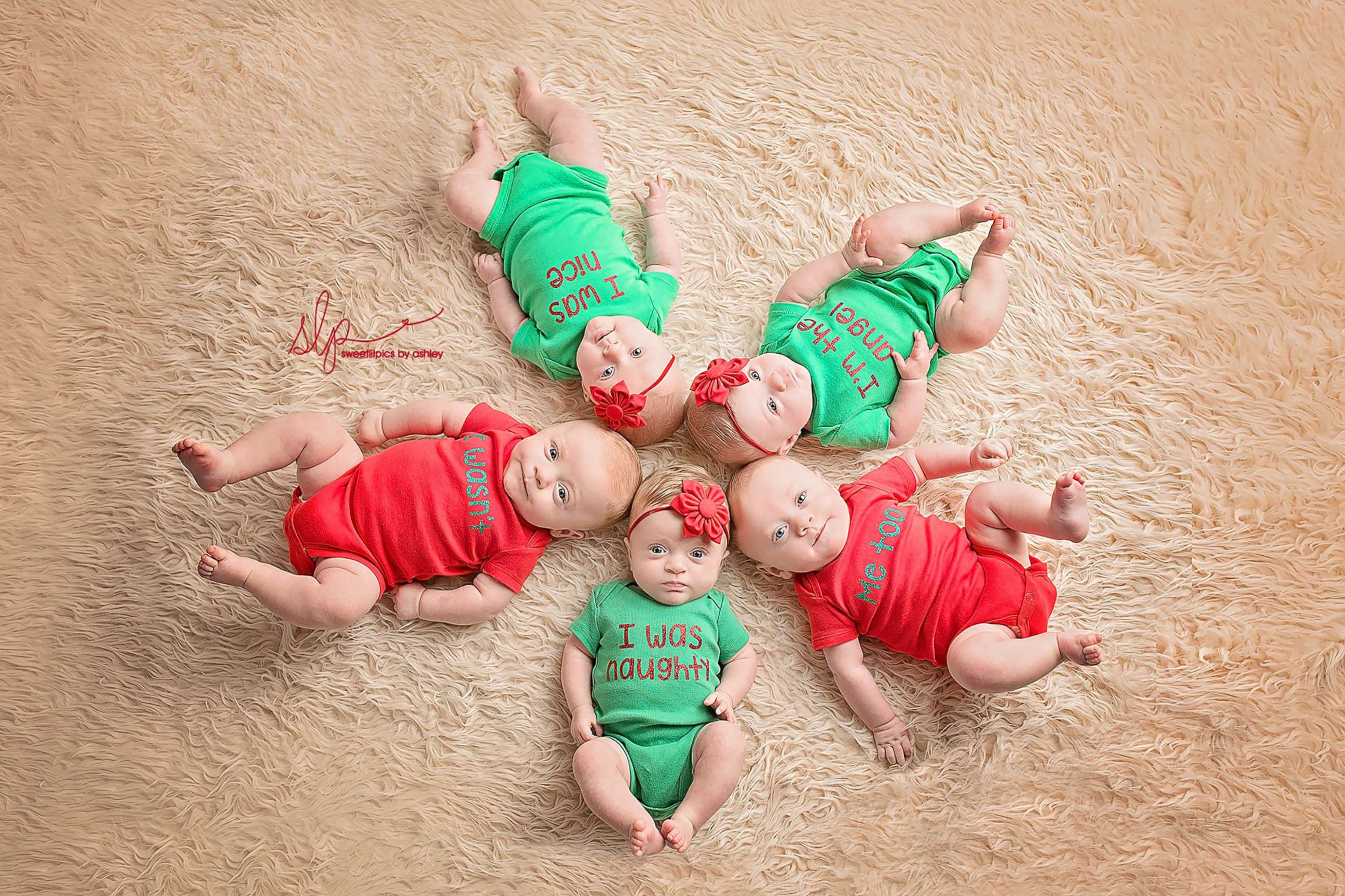 PHOTO: Zoey, Asher, Dakota, Gavin and Hollyn Driskell, 6-month-old quintuplets, pose for their family's Christmas card photos.