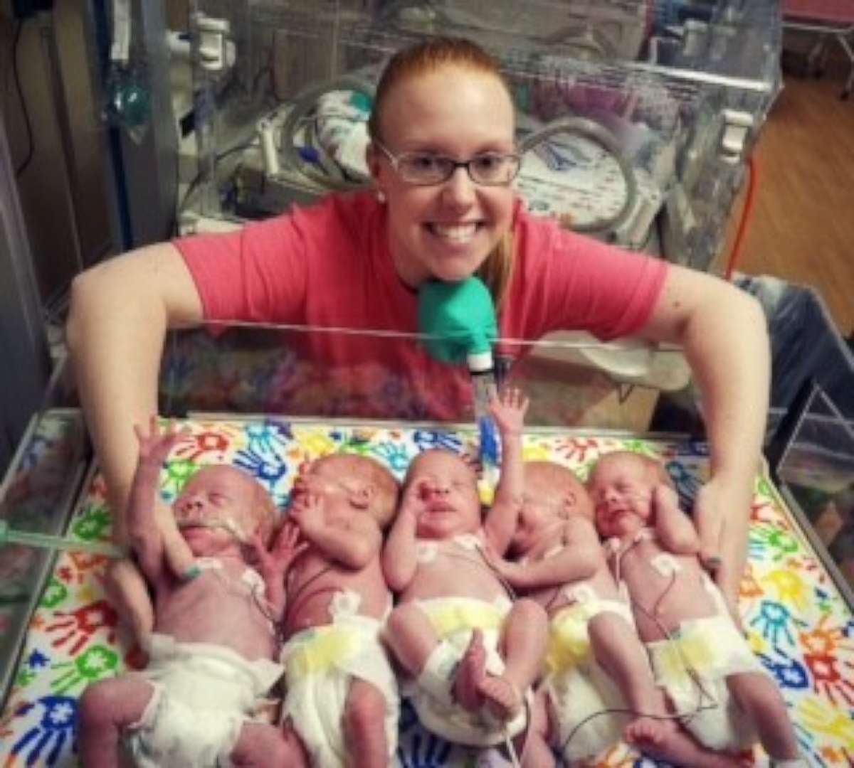 PHOTO: Briana Driskell, 30, poses with her quintuplets in May 2017.