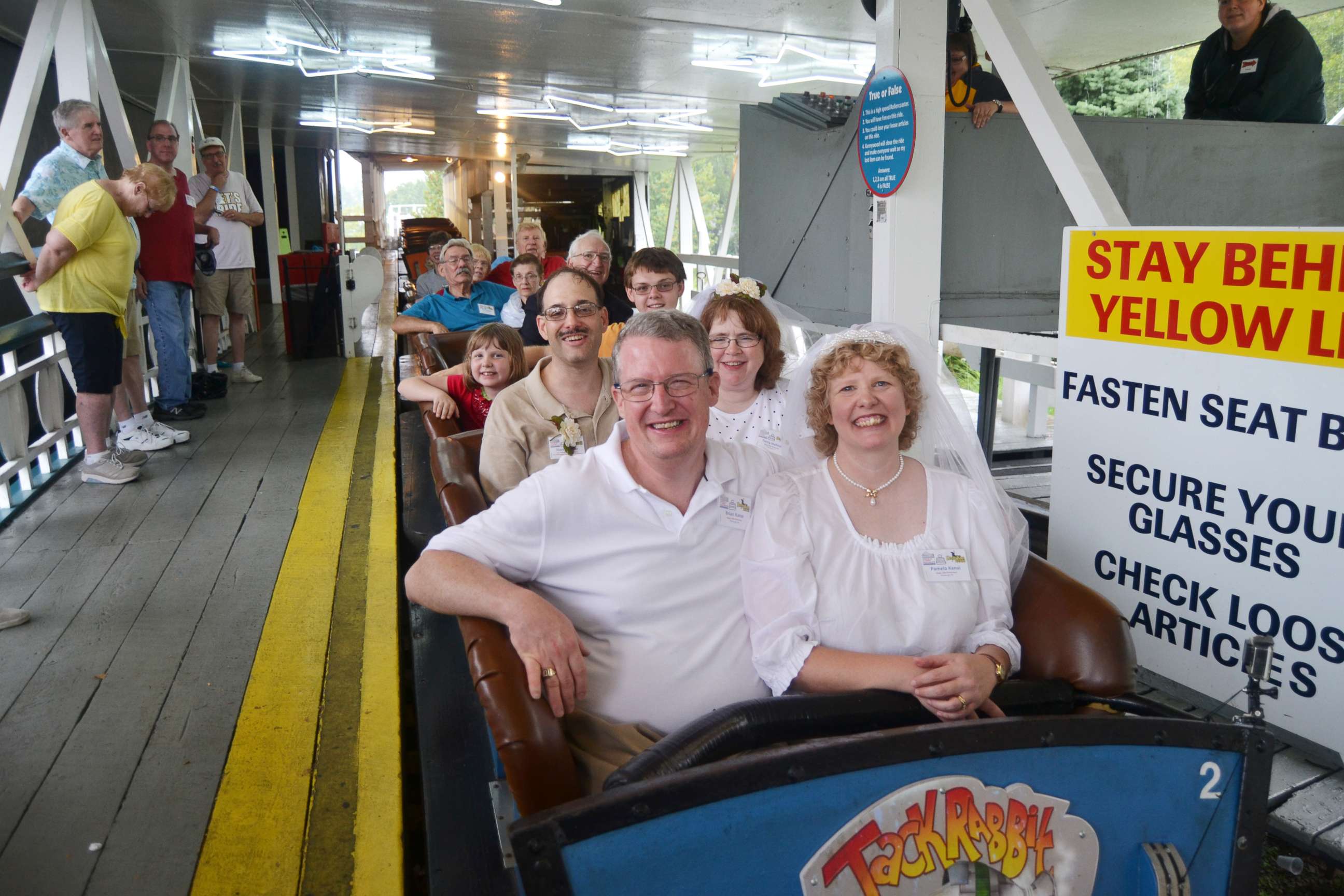 PHOTO: Brian and Pam Kanai renewed their wedding vows on the Jack Rabbit roller coaster at Kennywood Park in West Mifflin, Pennsylvania.