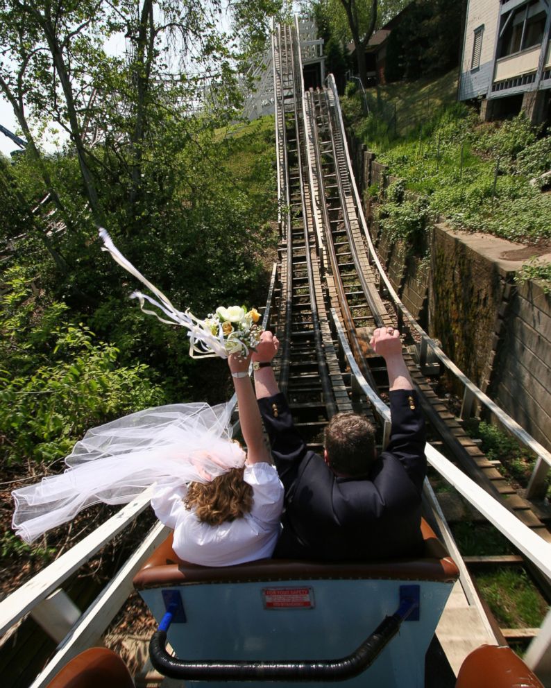 PHOTO: Pam and Brian Kanai got married on the Jack Rabbit roller coaster at Kennywood Park in West Mifflin, Pennsylvania.