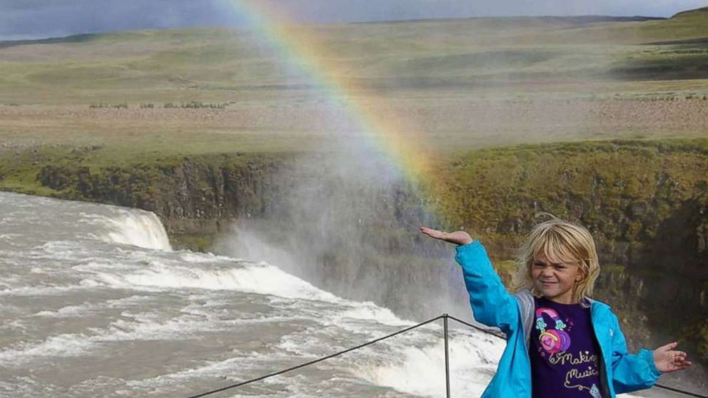 PHOTO: A little girl named Samantha Sparks of Baltimore, 7 years old at the time, photographed in front of a rainbow while vacationing with her family in Iceland in August 2013.