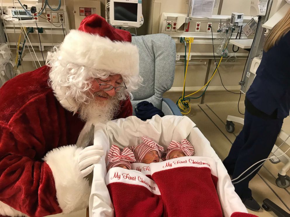 PHOTO: Santa Claus visits triplets at St. David's Women's Center of Texas in Austin.
