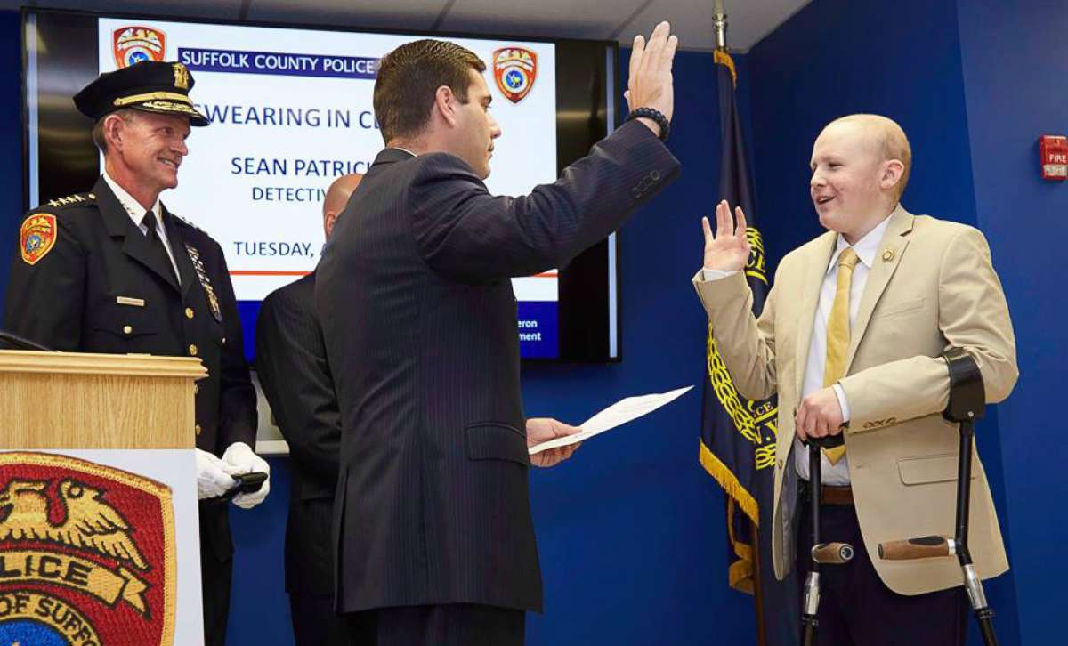 PHOTO: Sean Dixon, 16, of Medford, New York, was sworn in as a Suffolk County police detective on Aug. 1, 2017. 