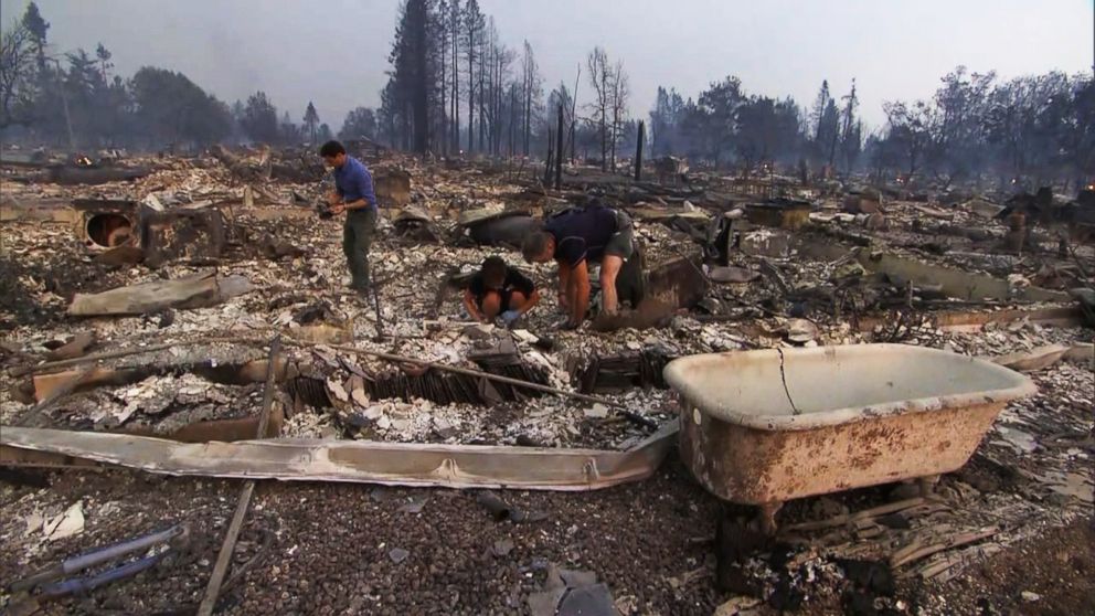 PHOTO: Kris Pond spent hours on Oct. 10, 2017 searching for her wedding ring in the debris of her home burned down by the northern California wildfires.