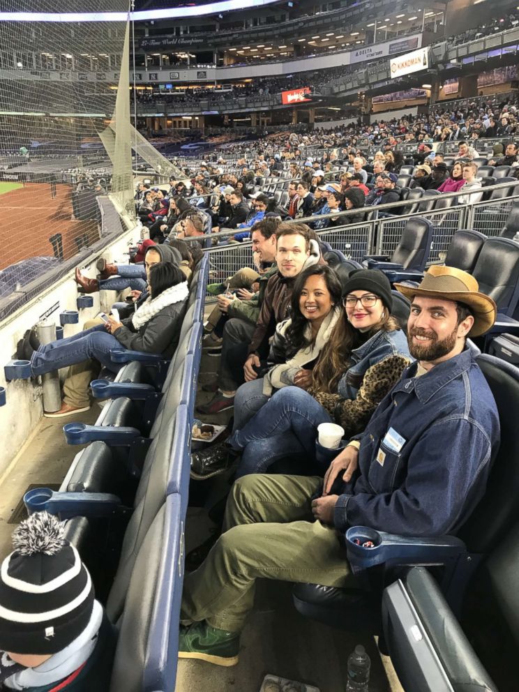 PHOTO: Alexa Valiente's Tinder date Walter, Alexa, Alexa's friend Janel and Janel's Tinder date Kyle are pictured in their seats at the NYCFC game on April 29, 2018.