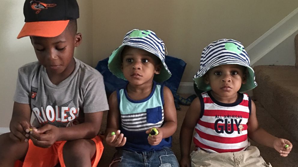PHOTO: Shai Tolbert, 6, with his little brothers, 2-year-old twins Riley and Alexander.