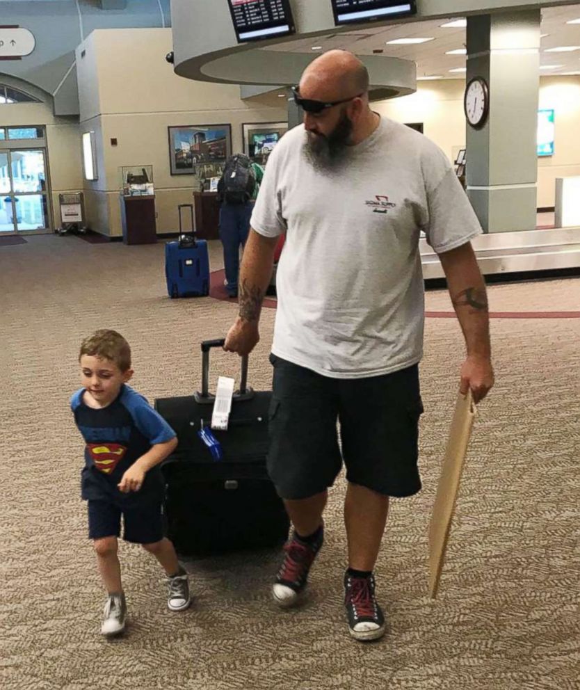 PHOTO:Barbara Nielsen of Muldrow, Okla., had returned from a business in Michigan when her son Damien and husband Brandon met her at the airport.