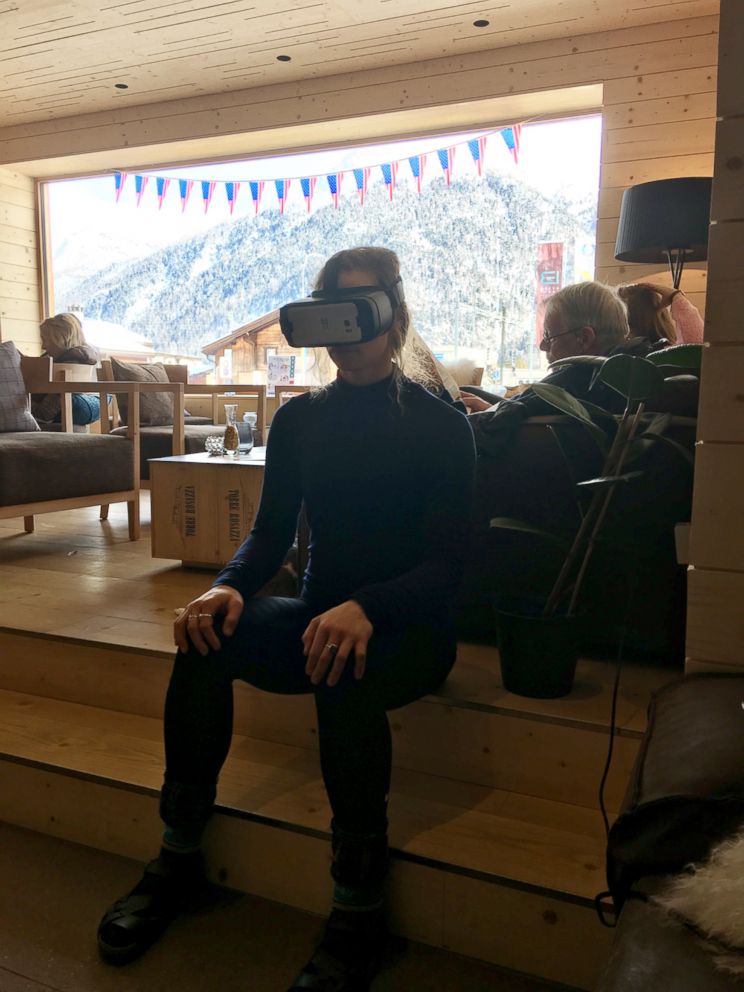 PHOTO: U.S. Olympic Alpine ski racer Laurenne Ross uses virtual reality technology to help train for competitions.