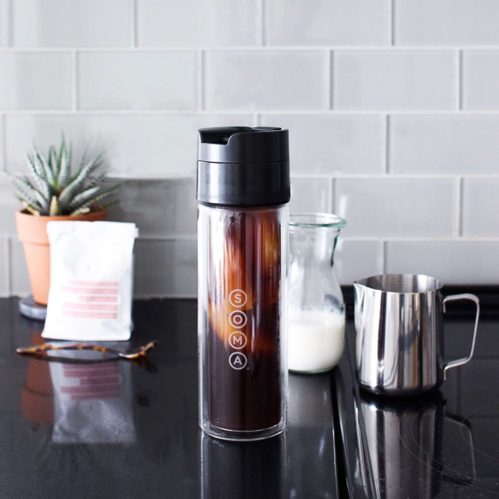 PHOTO: The new Soma Brew Bottle is made of double wall glass and a stainless steel filter for pour over, iced coffee and tea.