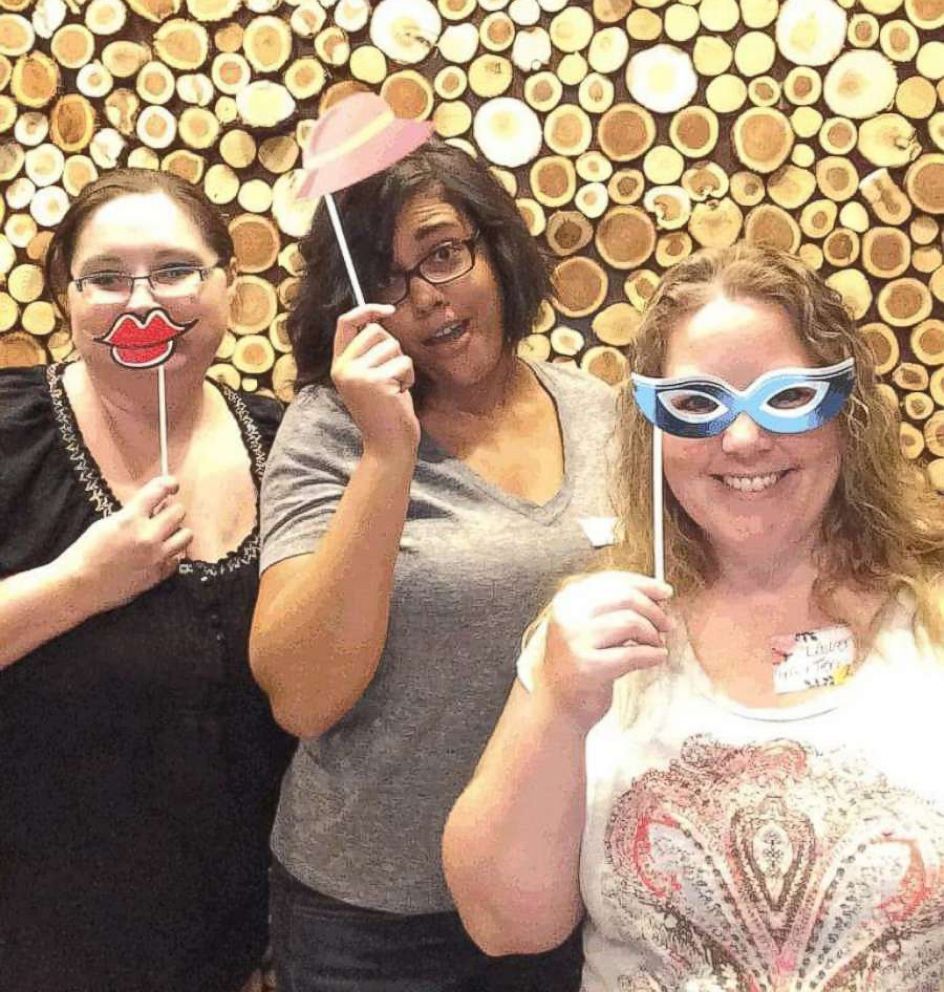 PHOTO: Members of the mom group MOMnation, Nikki Van Strien, Erin Rodriguez and Cayla Padberg meet for a mom's speed dating event on March 30, 2018.