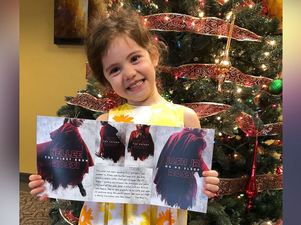 PHOTO: Josh Rossis daughter, Nellee, 4, proudly holds her familys Star Wars-themed Christmas card.