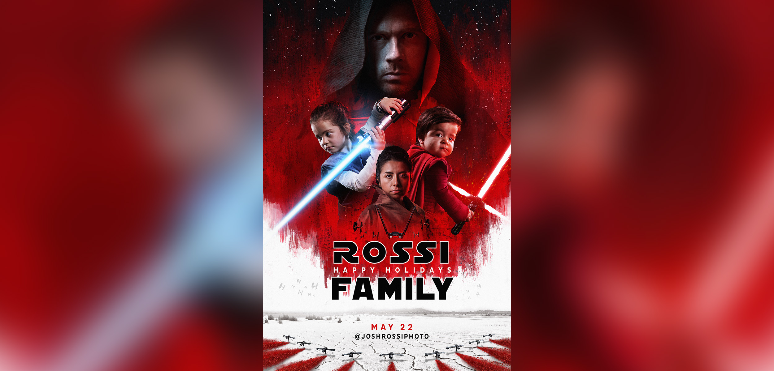 PHOTO: Photographer Josh Rossi of Salt Lake City re-created "The Last Jedi" movie posters with his wife and two children.