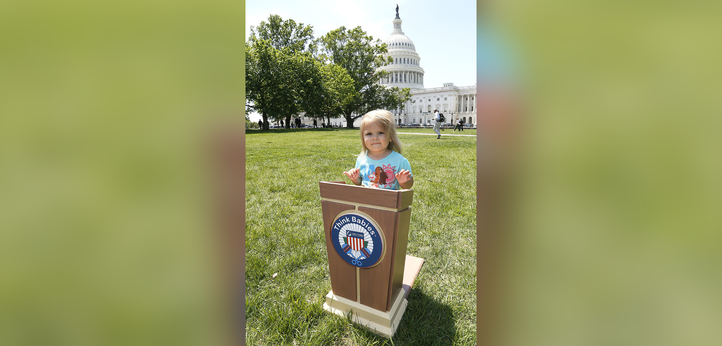 PHOTO: A toddler steps up to the podium on the East lawn of the U.S. Capitol Building during Zero To Three's second annual Strolling Thunder event to urge Congress to Think Babies and make the potential of every baby a national priority, May 8, 2018.