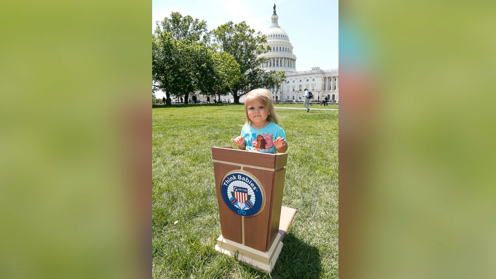 PHOTO: A toddler steps up to the podium on the East lawn of the U.S. Capitol Building during Zero To Three's second annual Strolling Thunder event to urge Congress to Think Babies and make the potential of every baby a national priority, May 8, 2018.