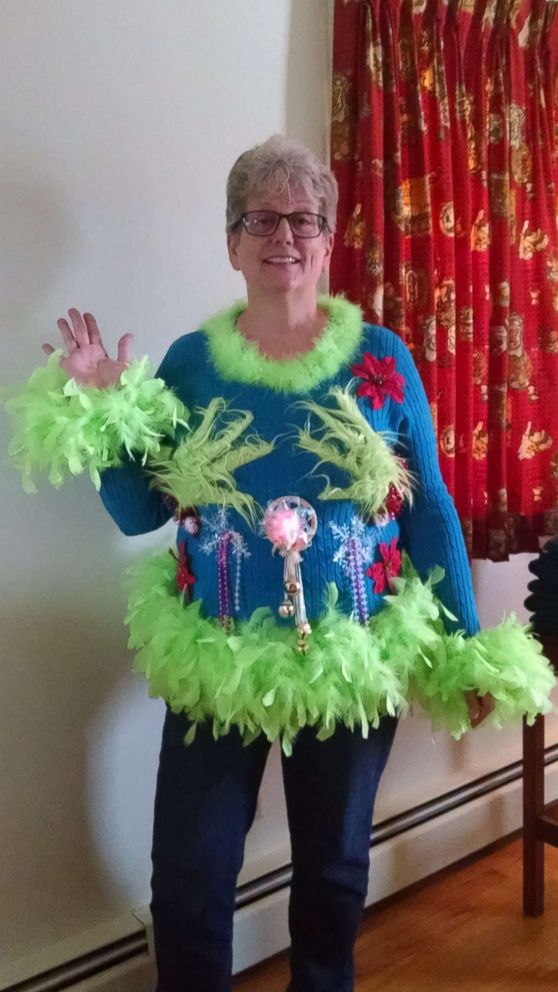 PHOTO: Susan Hinebaugh of Liverpool, N.Y., said her sweater was inspired by one of her favorite books and movies, "How the Grinch Stole Christmas."