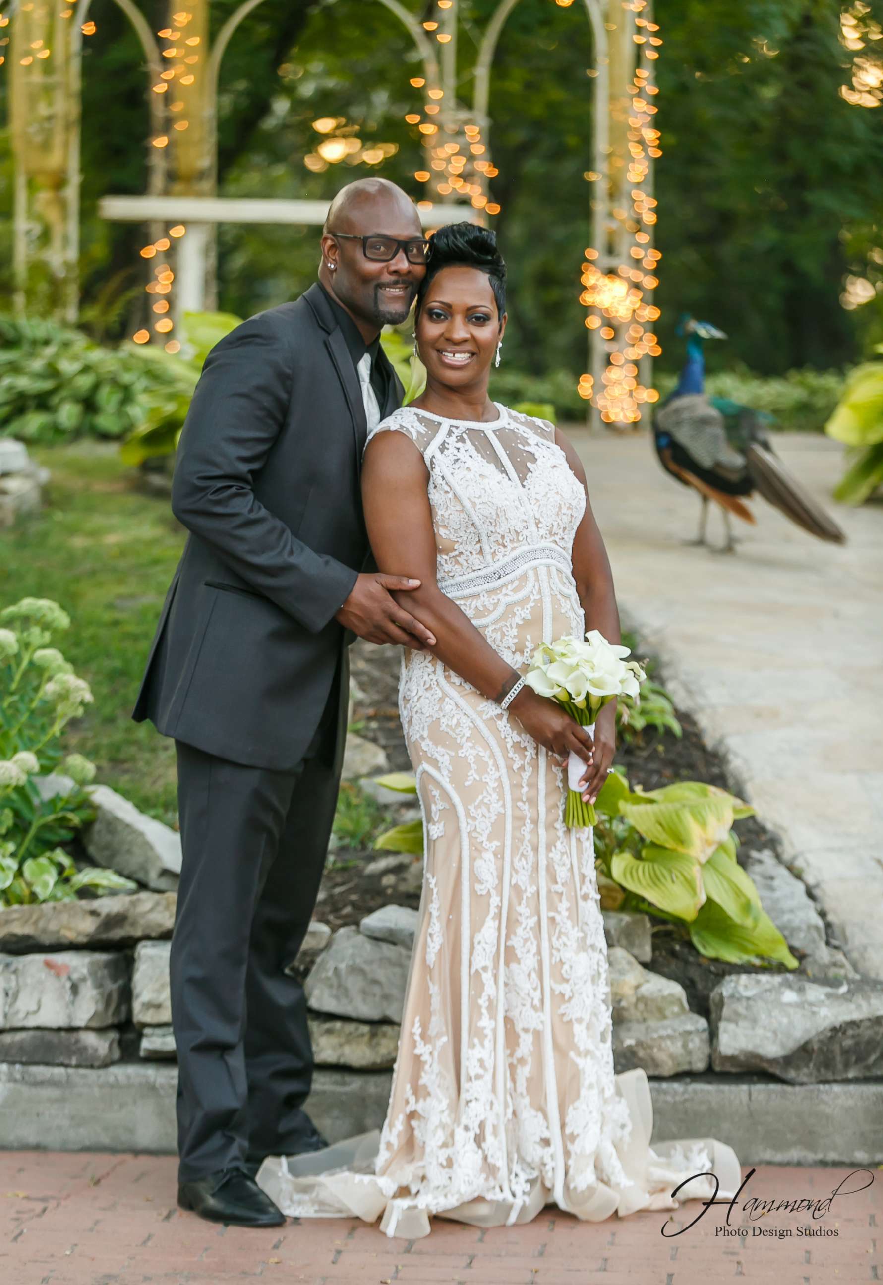 PHOTO: A peacock photobombed the wedding photos of Tamatha and Emile Conway on Aug. 25, 2017 at Meyer's Castle in Dyer, Indiana.