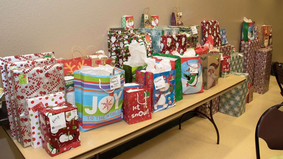 PHOTO: Presents lined up on the table for children to receive for Christmas at the charity event Carolynn Smith hosted two years ago in Tampa.
