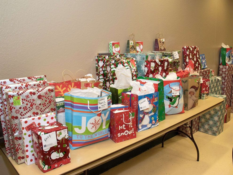 PHOTO: Presents lined up on the table for children to receive for Christmas at the charity event Carolynn Smith hosted two years ago in Tampa.