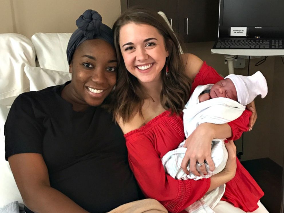PHOTO: Caris Lockwood, 24, a labor nad delivery nurse from Atlanta, Georgia, delivered Tanya Saint Preux Picaults baby boy on Aug. 25, 2017, outside the entrance of a Target store near the Mall of Georgia in Buford, Georgia.