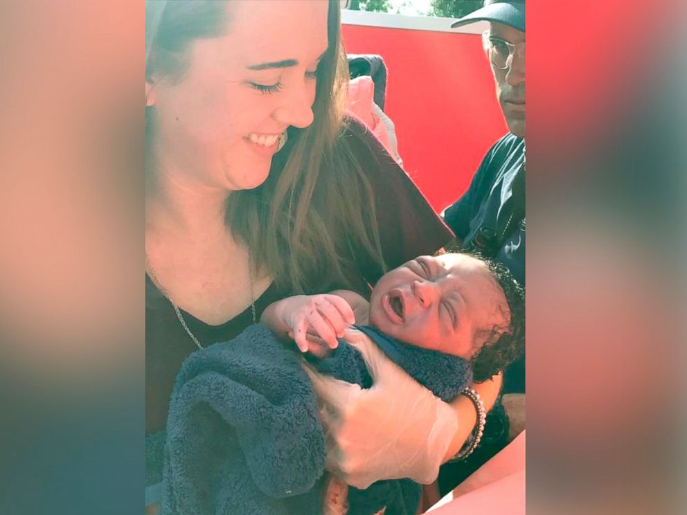 PHOTO: Caris Lockwood, 24, a labor nad delivery nurse from Atlanta, Georgia, delivered Tanya Saint Preux Picault's baby boy on Aug. 25, 2017, outside the entrance of a Target store near the Mall of Georgia in Buford, Georgia.
