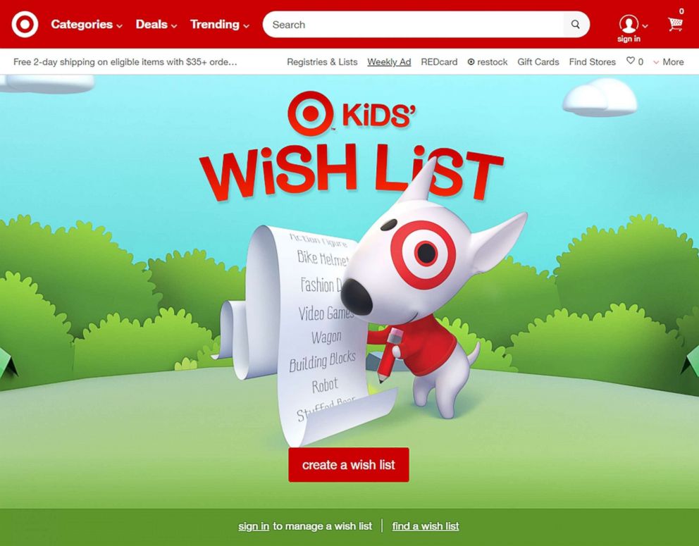 PHOTO: Target offers kids' wish list for holidays, birthdays or other special occasions. 