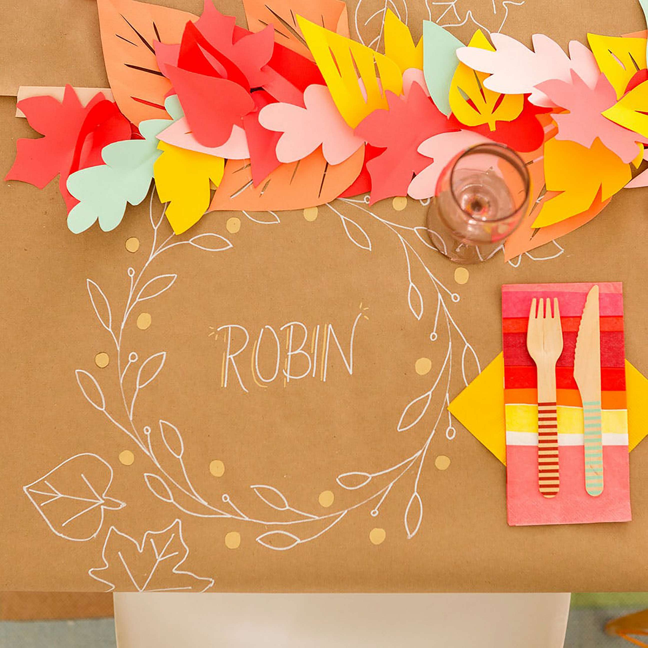 PHOTO: Create custom placemats for your Thanksgiving table with inexpensive brown paper from your local craft store