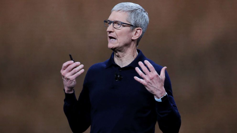 PHOTO: Apple Chief Executive Officer Tim Cook speaks at the Apple Worldwide Developer conference in San Jose, Calif., on June 4, 2018.