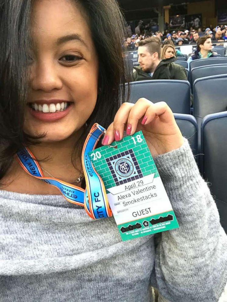 PHOTO: Alexa Valiente holds her VIP credential for the NYCFC game on April 29, 2018.