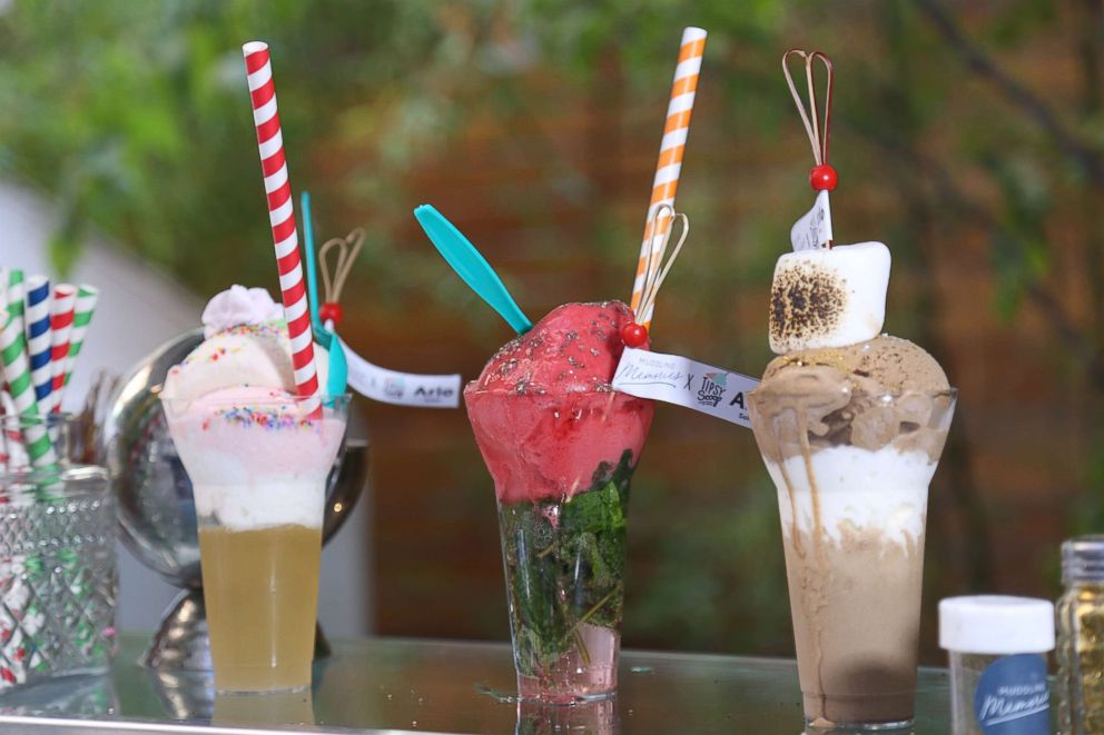 PHOTO: Three Muddling Memories cocktails made with Tipsy Scoop boozy ice cream at Arlo SoHo in New York City.
