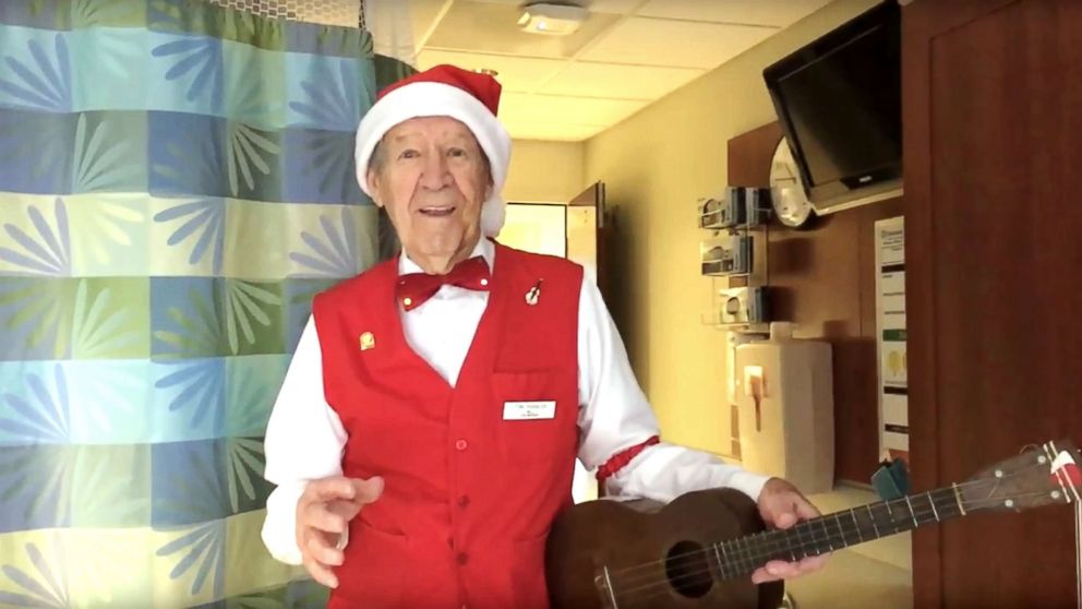 PHOTO: Tom Ruggles, 89, has been singing and playing his ukulele to patients at Emerson Hospital in Concord, Mass. for at least 14 holiday seasons. 
