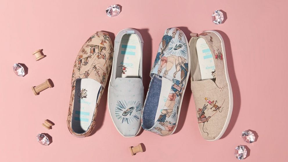 Disney and Toms have released a Cinderella collection featuring shoes and glasses.