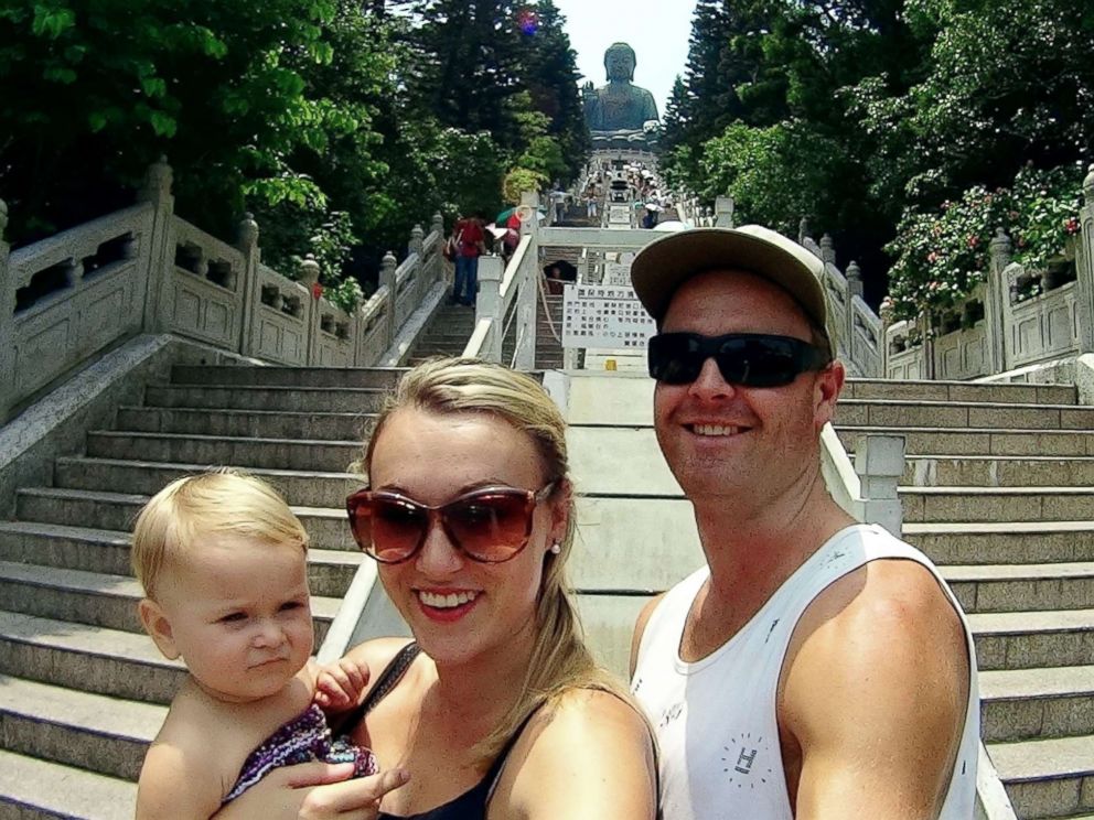 PHOTO: Karen Edwards and Shaun Bayes pose with their daughter, Esme, during Edwards’s first maternity leave.