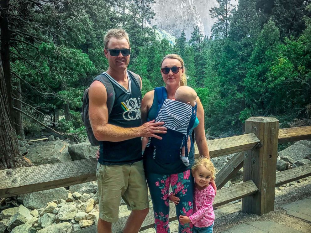 PHOTO: Karen Edwards and Shaun Bayes pose with their children, Esme and Quinn, at Yosemite National Park.