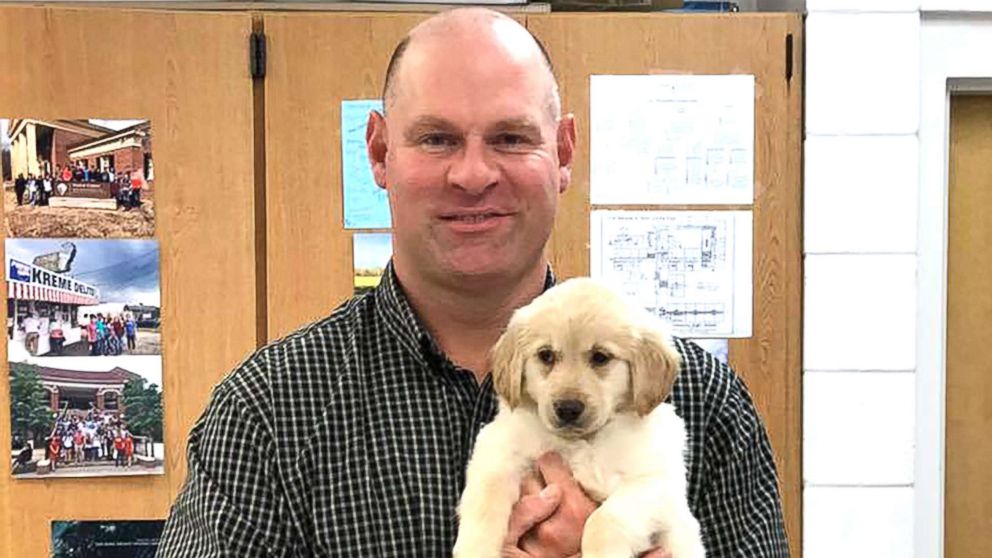 The students named the puppy they gave their teacher Clementine after the high school's mascot.