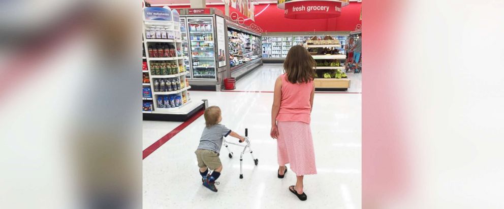 PHOTO: Vinnie Natale practices walking in the aisles of Target.