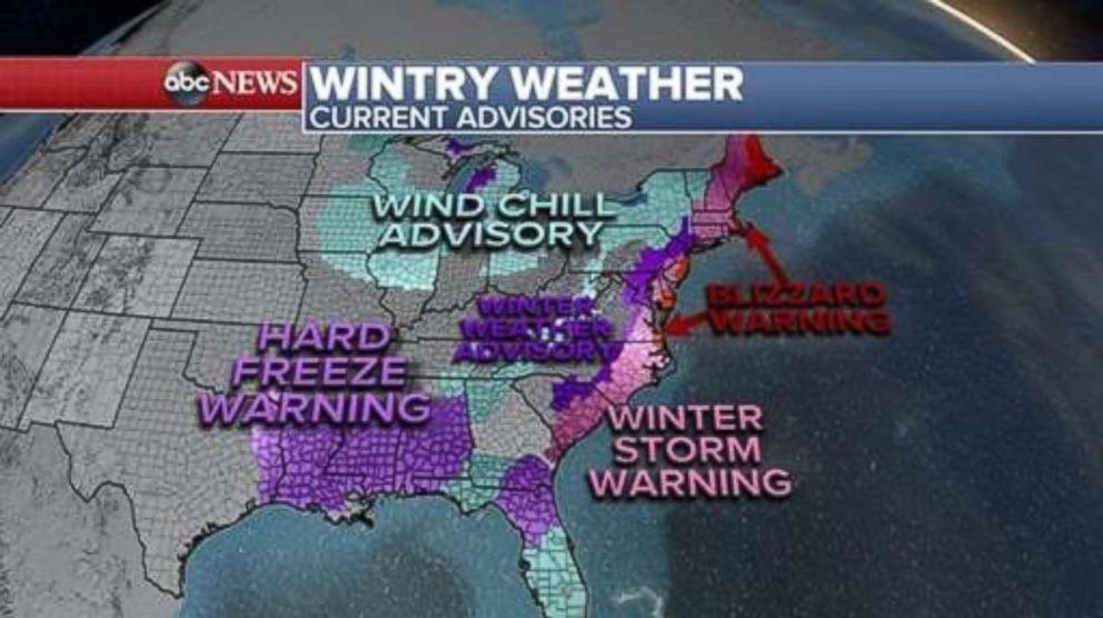 PHOTO: Over 30 states are under winter alerts, Jan. 3, 2018, for the cold and snow as the eastern half of the country remains under a deep freeze from Texas to Florida and all the way up to Maine.