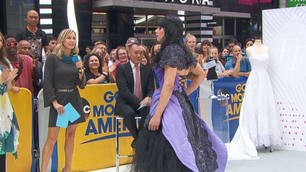 PHOTO: Montclair State University designers Giselle Castaneda and John Estafa, offered a black and purple, rosette-studded gothic-inspired gown.