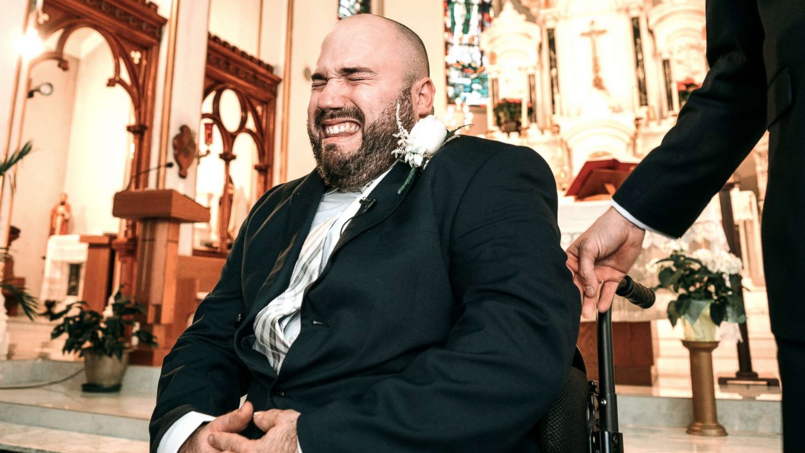 PHOTO: Groom Justin Boisvert broke down into tears on his wedding day, April 20, 2018.