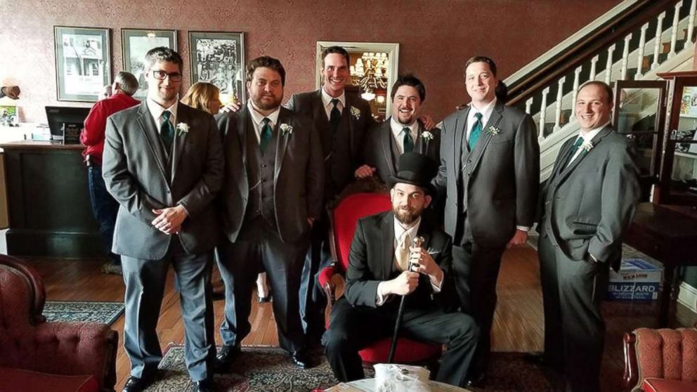 PHOTO: John Conforti poses with his groomsmen, Noah Zorbaugh, Adam Lauver, Matt Hudacs, Derek Martin, Blake Kizer and Christopher Conforti.