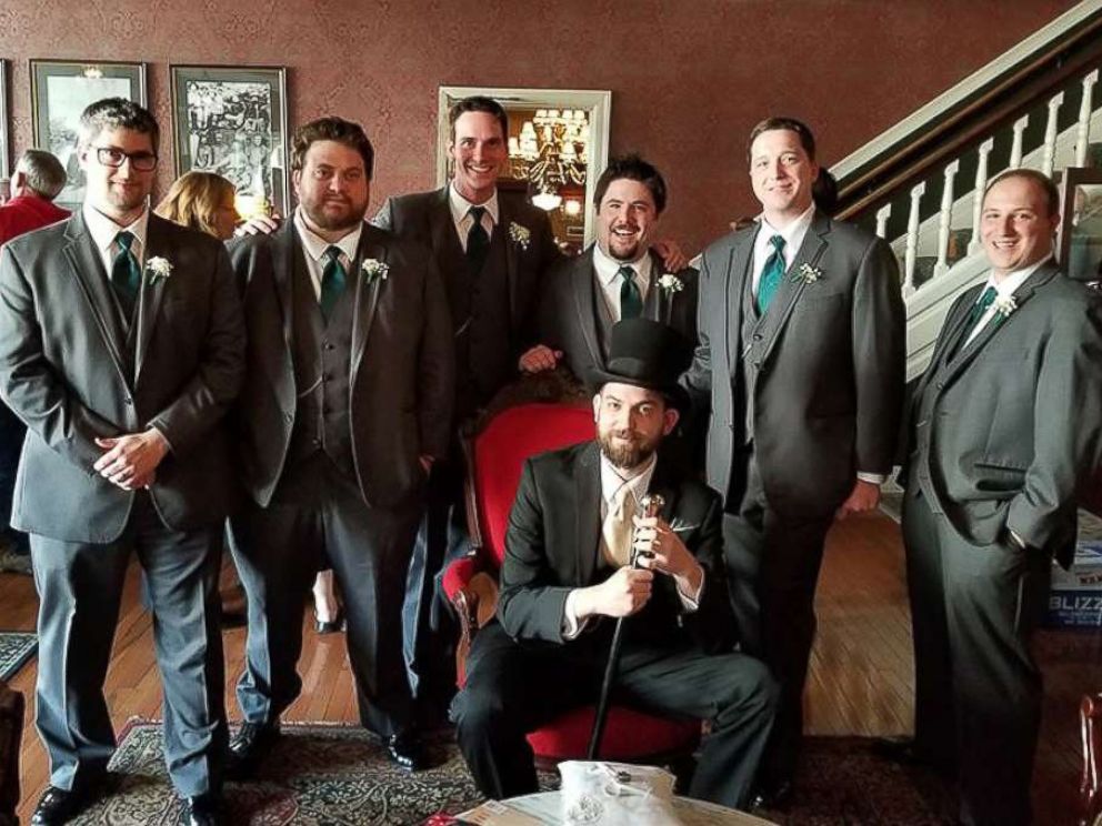 PHOTO: John Conforti poses with his groomsmen, Noah Zorbaugh, Adam Lauver, Matt Hudacs, Derek Martin, Blake Kizer and Christopher Conforti.