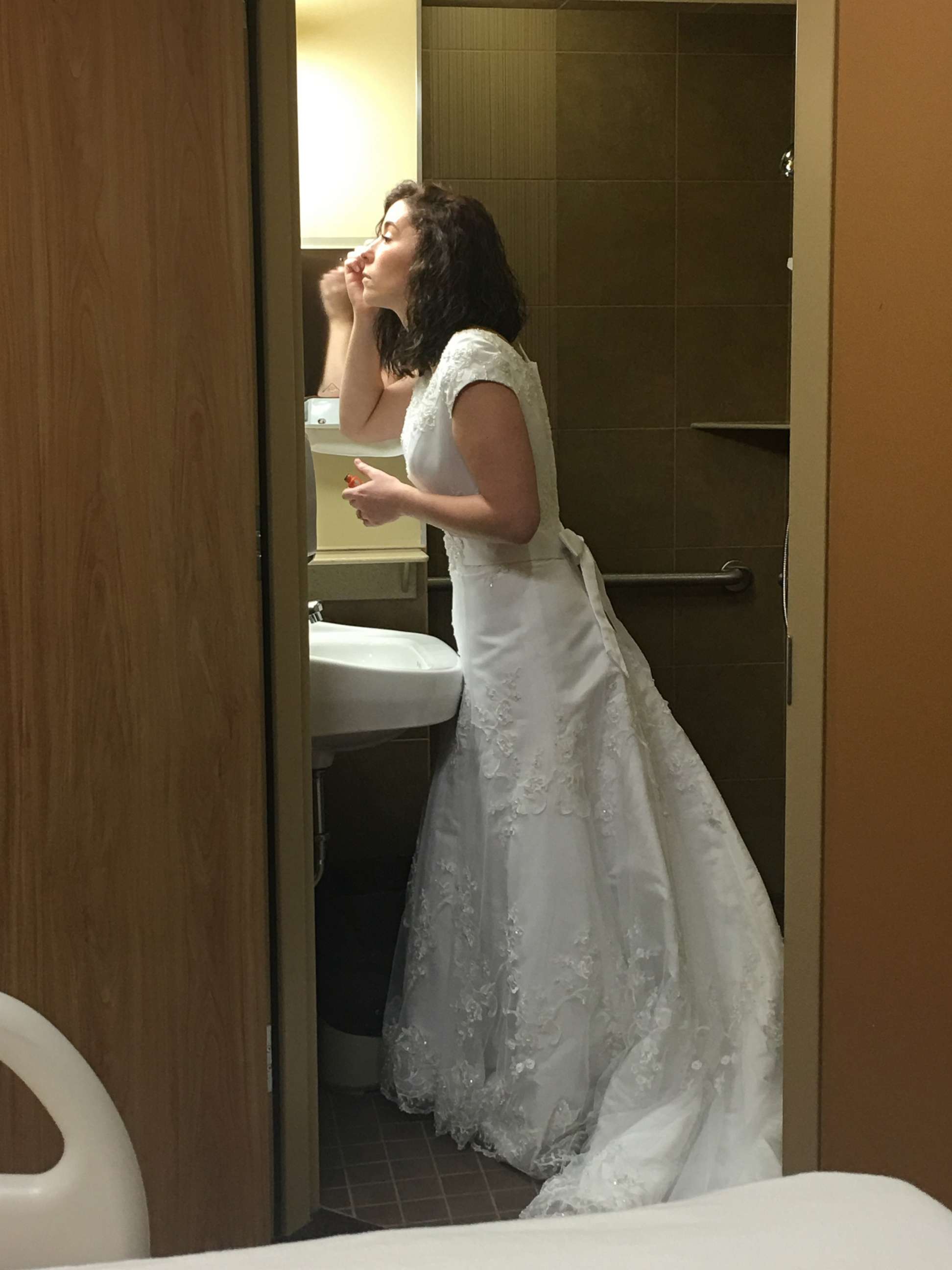 PHOTO: Whitney Romans gets ready for her wedding at St. Luke's Magic Valley Medical Center in Twin Falls, Idaho.