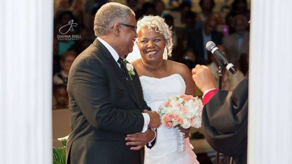Murphy Wilson, 70, and Lucinda Myers, 67, wed inside First Seventh-day Adventist Church in Huntsville, Alabama on July 29.