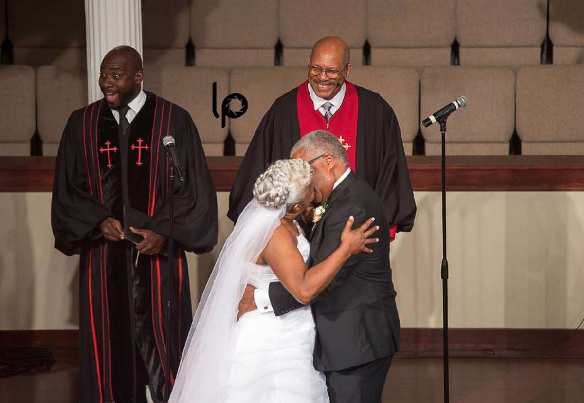 PHOTO: Murphy Wilson, 70, and Lucinda Myers, 67, wed inside First Seventh-day Adventist Church in Huntsville, Alabama on July 29.