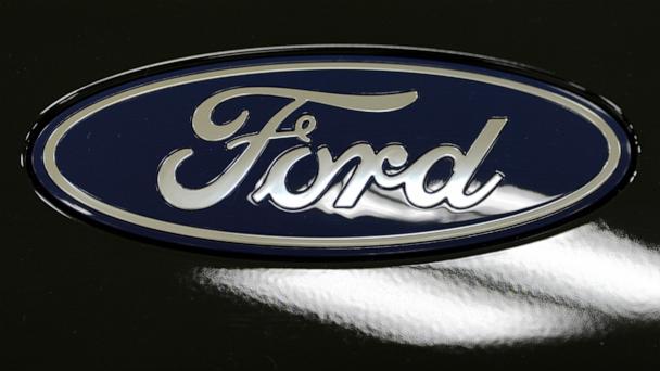 A Ford logo is seen on a 2025 Ford Expedition during a media tour at the Ford Motor Company Kentucky Truck Plant, Wednesday, April 30, 2025, in Louisville, Ky. (AP Photo/Carolyn Kaster)