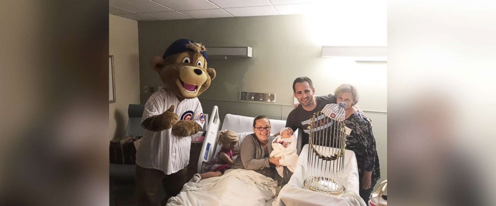PHOTO: A Chicago hospital celebrated a baby boom 9 months after the Cubs' World Series win with team onesies and photos with the trophy.