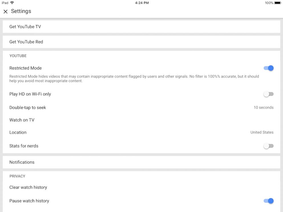 PHOTO: Enable the Restricted Mode setting to help avoid inappropriate content flagged by other users and YouTube signals.